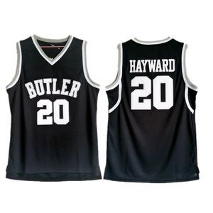 Mens Butler Bulldogs Gordon Hayward College Баскетбол майки майки винтажные черные # 20 сшитые университетский джерси S-XXL