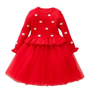 Cute Little Girls Christmas Dress Ragazze Inverno Autunno Manica lunga Punti Maglione lavorato a maglia Abito da principessa Vestiti per bambina