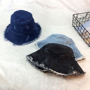 Ny sommar tvättad denim sol hatt kvinnor mode tofs floppy cap damer bred brim strand bucket hattar bomull vikbar chapeu