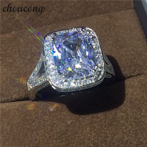 チョーコン手作りジュエリークッションカット10のDiamonique CZ Stone 14ktホワイトゴールドいっぱいの女性の結婚指輪係合バンドSZ 5-11