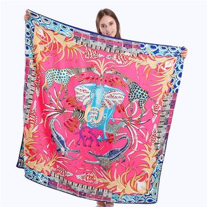 Ny Twill Silk Scarf Women Animal Kingdom Print Square Scarves Fashion Wrap Female Foulard Stora Hijab Shawl Neckerchief 130*130cm