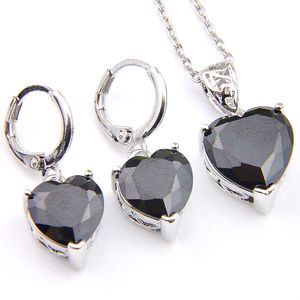 Brand New Luckyshine 5 conjuntos HeartHaped Pingants Brincos Definir Black Onyx Gems Sliver Colares de Casamento Jóias De Jóias Senhora
