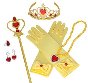 Prinzessin Mädchen verkleiden sich Partyzubehör Geschenkset Handschuhe Zauberstab Tiara Halskette Ring Ohrringe Tiara Zepter Abenteuer Cosplay Requisiten