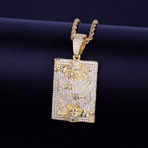 King Poker Pendant Halsband Mänskliga Skelett Hip Hop Smycken Mäns Guldfärg Cubic Zircon med repkedja för droppe frakt