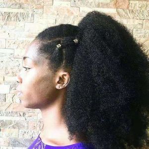 160g African american off black Afro Puff 3c 4c Kinky Curly drawstring ponytails human hair extension pony tail hair piece