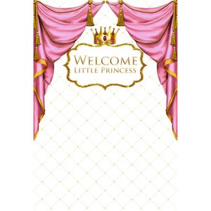 Pink Curtain Gold Crown Princess Tło Fotografia Noworodek Baby Shower Rekwizyty Royal Birthday Party Themed Photo Booth Tła