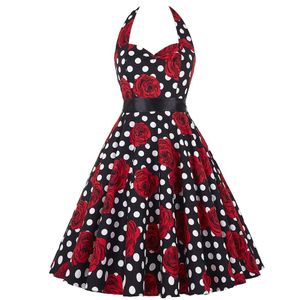 Vintage 50er 60er Jahre Rockabilly Sommerkleid 2018 Sexy Halter Frauen Kleid Robe Femme Plus Größe Pin Up Retro Kleider Vestido