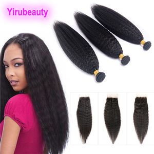 Indian Bundles With Lace Closure Yaki Straight Human Hair Extensions Kinky Straight 3 Bundles With 4 X 4 Closure Baby Hair