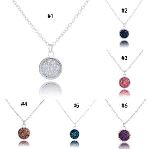 New Fashion Round Druzy necklaces 6 colors Bling Natural stone drusy Pendant charm Link chain Necklace For women Luxury Jewelry Gift