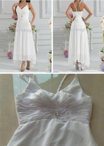 Summer Beach Chiffon A Line Wedding Dresses Empire Waist Spaghetti Chiffon Asymmetrical Plus Size Wedding Dresses