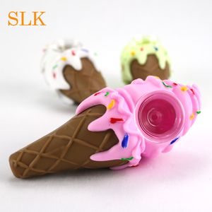 Ice Cream Silicone Smoking Pipes 3 Color vs Mini Glass Spoon Pipe For Dry Herb Tobacco Unbreakable Hand Pipe New Design