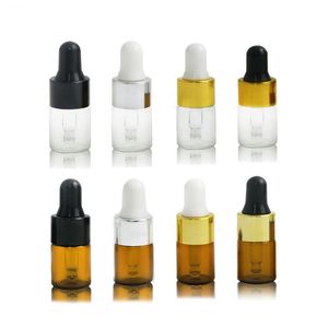2 ml leere Mini-Tropfflasche, tragbare Aromatherapie-Flasche für ätherische Öle mit Glas-Augentropfern, bernsteinfarbene, klare Flaschen