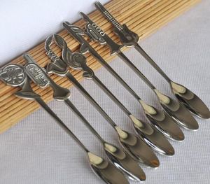stainless steel jazz coffee tea sugar ice cream spoon music notes spoons 7 style/set silver color