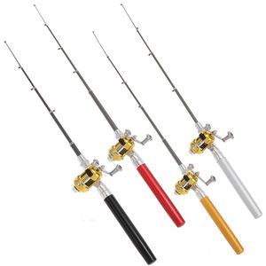 Portable Pocket Telescopic Mini Fishing Pole Pen Shape Folded Fishing Rod Aluminum Alloy Mini Pole Reel 4 Colors