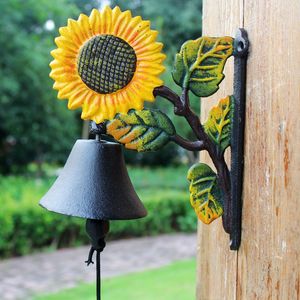 Cast Iron Welcome Dinner Bell Sunflower Garden Decorations Hanging Decorative Doorbell Metal Craft Outdoor Cabin Lodge Decor Country Wall Mount Vintage