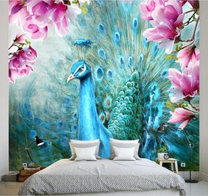 Dostosuj Tapeta Na ścianach 3 D Sypialnia Salon Tło Wall Peacock Photo Wallpaper 3D