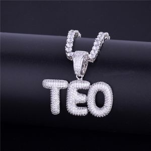 New Men's Custom Name Necklace Small Bubble Letters Pendant Ice Out CZ Stone Hip Hop Jewelry With 20inchTennis Chain