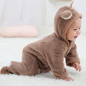 3 st mix grossist våren höst baby flannel pojke kläder tecknad djur 3d björn öra varm nyfödd spädbarn romer jumpsuit