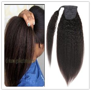 Yaki Proste Ludzkie Włosy Ponytail dla Czarnych Kobiet Afro Ponytails Słuchawki Closstring Wrap wokół Pony Tail Hair Extensions