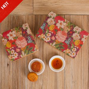 Retro Blumen Design Papier Verpackung Box Griff Taschen Kuchen Kekse Mooncake Keks Pralinenschachtel Hochzeit Party Geschenkboxen