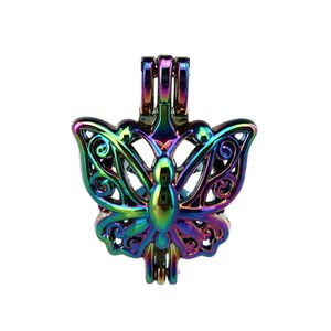 10 adet / grup Gökkuşağı Renk Kelebek Güzellik Boncuk Kafes Madalyon Kolye Difüzör Aromaterapi Parfüm Uçucu Yağlar Difüzör