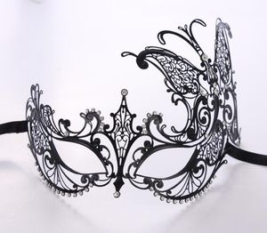 Luksusowy Metal Diamond Hollow Side Butterfly Maska Masquerade Dorosłych Księżniczka Połówka Maska Mężczyźni Kobiety Żelaza Kryształ Maska Czarny