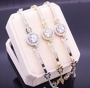 New Arrival Korean Cute Luxury Jewelry 18K White&Rose&Gold Filled Multi Color CZ Crystal Hot Women Bracelet Chain for Lovers' Gift