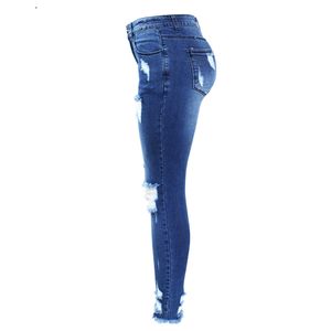 Scratched Fashion New Ultra Stretchy Blue Tassel Ripped Jeans Woman Denim Pants Trousers for Women Pencil Skinny Jeans