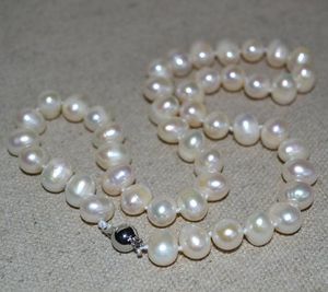Großhandel Echter Perlenschmuck, 9-10 MM Natürliche Süßwasserperlenkette Weiße Farbe Hochzeit Brautjungfer Frauen Geschenk