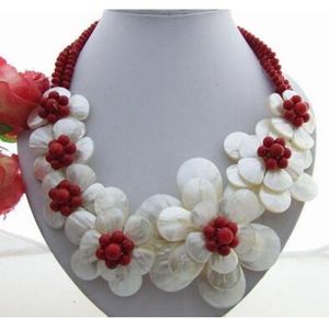 Charming! Shell Flower&Coral&Crystal Necklace Stunning! Pearl&Shell&Coral&Crystal Necklace