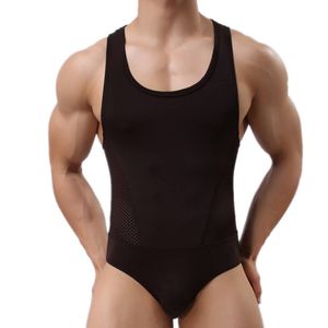 Moda Masculino Slim Shapers Sexy Sem Mangas Leotard Bodysuit Stretch Respirável One Piece Jumpsuit Bumpsuit Bolge Bolge Coupe