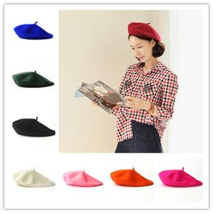 17 Color Spring Autumn Womens Wool Beret Solid French Artist Beanie Girl Bonnet Caps Stretchy Flat Hat Stylish Painter Trilby Free Ship