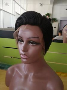 도매 페루 픽시 컷 짧은 인간의 머리카락 레이스 프론트 가발 흑인 여성 페루 스트레이트 밥 레이스 프런트 가발 아기 머리