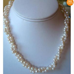 Monili fatti a mano della perla reale, collana 17inches della perla d'acqua dolce coltivata bianca intrecciata di 2 fili, nuovo trasporto libero
