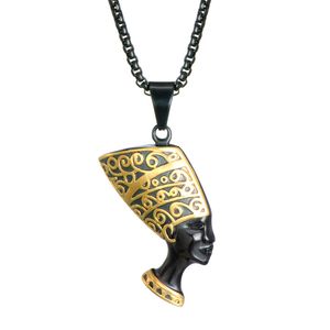 Edelstahl-Halskette, Kleopatra-Kopf-Anhänger, ägyptisches Fatima-Thema, Titan-Stahl-Halskette