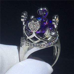 Splendido anello Princess Crown Anelli per fedi nuziali per feste in oro bianco riempito di cristallo viola CZ per donne Gioielli all'ingrosso