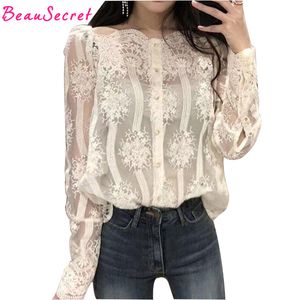 2018 Summer New Women Sexy Blouse Blouse Цветочные кружевные топы плюс размер рубашки с плечами блузки рубашки