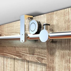 (Spedizione gratuita USA) Staffa da soffitto hardware per porta scorrevole in legno da 5-8FT con montaggio a soffitto superiore in acciaio inossidabile spazzolato