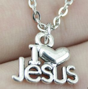 free ship 20pcs/lot Tibetan Silve Vintage Style I Love Jesus charms Chain Necklace DIY