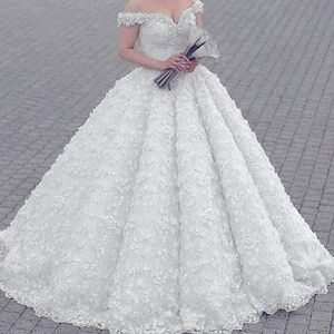 3D Çiçek Robe De mariée Seksi Kapalı Omuz Boncuk Aplike Dantel Balo Gelinlik Göz Alıcı Suudi Arabistan Vestido De Novia Gelin Dres