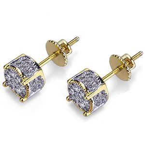 Large D Circle Gold CZ Bling Bling Earrings Custom Micro Pave Earrings Hip Hop Stud Earring For Men and Women