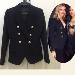 Milan runway luxo curto blazers feminino designer preto/branco ouro botões blazers para mulher 8788282
