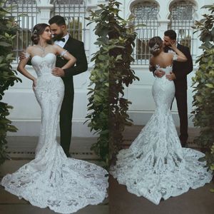 2019 Senaste Mermaid Bröllopsklänningar från axeln Sweetheart Lace Appliqued Bridal Wedding Gowns Sexiga Bride Dresses