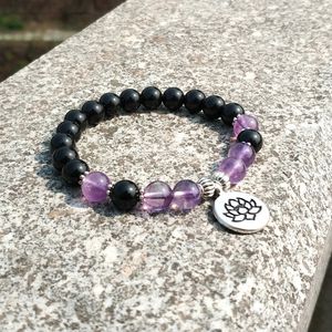 Penhasco customizável 8mm preto ônix redondo bracelete pulseira de lótus pingente pendão