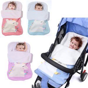 Детские вязаные спальные мешки для единорогов Спальный мешок для новорожденных Коляска для малышей Осень Зима Обертывания Пеленание 4 цвета детская простыня C5540