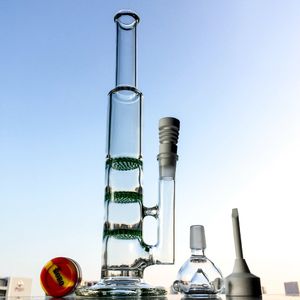 Blue Green Hookahs Clear Color Dab Rigs 3 Layers Comb Perc Bong Glass Straight Tube Hookahs With Bowl Ceramic Carb Cap And Nail 10XX
