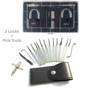 5 Tools/Set Set Locks with 3 Locks+ 12 pcs Lock Pick Set + Blade Disk Lock Pick Set Locksmith Tools