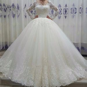 Lindo branco manga comprida vestido de noiva frisado noiva de lace up feitos sob encomenda qc1089