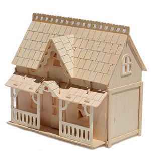 Grande casa portico in legno 3D edificio in miniatura modelli modelli jigsaw puzzle prezzo di fabbrica ordine all'ingrosso