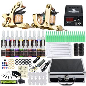 Complete Tattoo Kit Machines Power Supply Disposable Needles Tips Inks Carry Case D3026